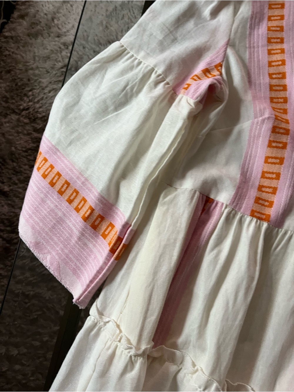 Marabu Women’s Pink & White Tiered Cotton Dress with Orange Trim - Picture 4 of 10
